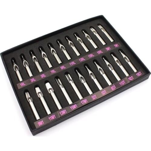 High Quality 22PCS 304 Stainless Steel Tattoo Tips Kit Tattoo Nozzle Tips Mixed Set For Tattoo Accessories Free Shipping