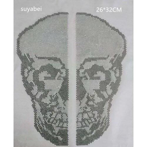 Big skull rhinestones patch designs iron on transfer hot fix rhinestone transfer motifs iron on applique patches shirt
