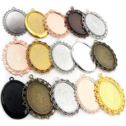 New Fashion 5pcs 30x40mm Inner Size 7 Colors Pierce Lace Flower Style Cabochon Tray Base Setting Charms Pendant