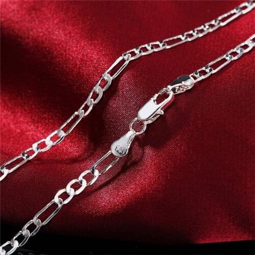New 925 Sterling Silver Necklace Sideways Necklace 4MM16‘’18''20''22''24''26''28''30''Mens & Womens Jewelry Gifts