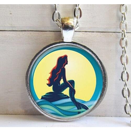 Necklace Mermaid Photo Tibet Silver Color Cabochon Glass Pendant Chain Necklace Beautiful Mermaid Necklace Jewelry Friends Gift
