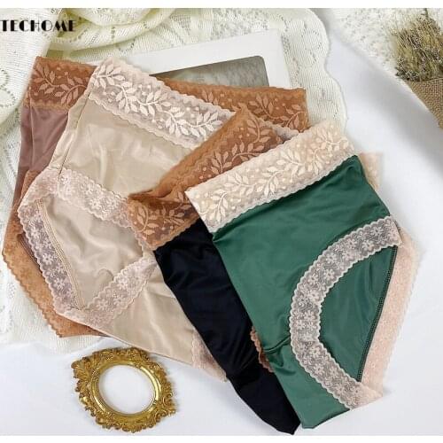 65-115kg Luxury French Panties Plus Size Ladies Briefs Womens Lingerie Quick Dry Ice Silk Underpants Lace Print Femme Culotte