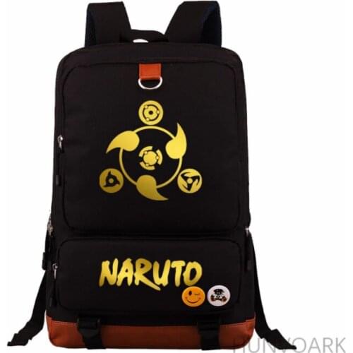 Golden Anime Ninja Narutoes Uzumaki Sasuke Backpack Schoolbag Travel Notebook Laptop Bags for Kids Students