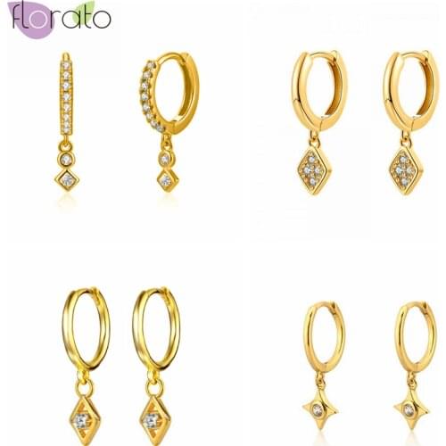 925 Sterling Silver Ear Buckle New Ladies Crystal Hoop Earrings Geometric Pendants Exquisite Fashion Girls Birthday Parties