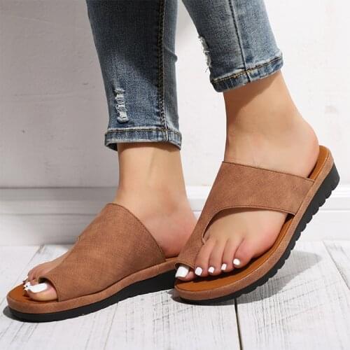 Women Comfy Plain Shoes Flat Platform Ladies Casual Big Toe Foot Correction Sandals Orthopedic Bunion Corrector Flip Flop
