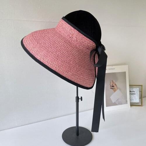 New Eleagant Great Quality Women Wide Brim Empty Top Straw Raffia Foldable Roll Up Hat Fedora Summer Beach Sun Hat Visors Chapeu