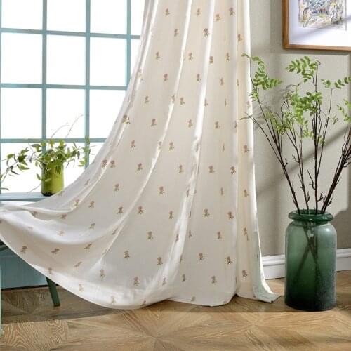 Nordic Modern Cotton Linen Rayon Eco-friendly Embroidered Curtains for Livingroom Bedroom Organza Floral Tulle Curtains Custom