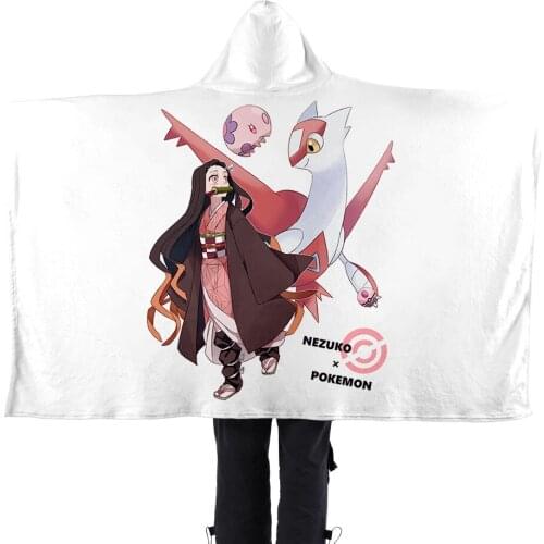 Funny Cute Blanket Demon Slayer Japan Anime Boys Girls Blanket Hoodie Cool Lazy Blanket Flannel Cape Indoor Home Poncho