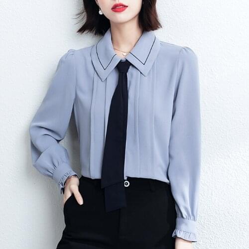 Womens Blouse Autumn New Fashion Chiffon Oversized Shirt Lace-up OL Ladies Clothing Blusas Mujer De Moda 2021 Verano Elegantes