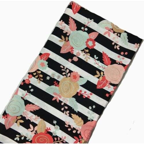 Bling Bling Glitter Stripe Gold Stamping Flower Printed Cotton Fabric 50x105cm Floral Patchwork DIY Sewing Party Home Decoration