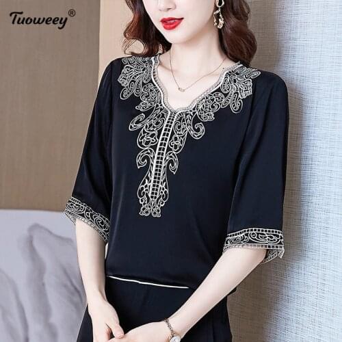 Summer Printing hollow out Women Blouse Casual half Sleeve Women Shirts Plus Size V Neck Female Clothing Ladies Tops Blusas