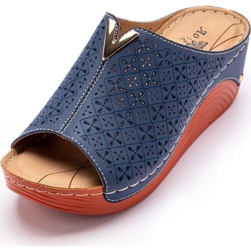 Comemore Womens Summer Slippers Hollow Slope Wedges Increase Sandals Ladies Rome Comfortable Beach Shoes for Females Sliders