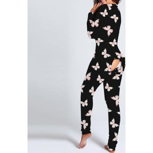 Women Pajama Suit Button-down Butterfly Print Sleepwear Functional Buttoned Flap Adults Comfortable Pijama Mujer Home Clothes