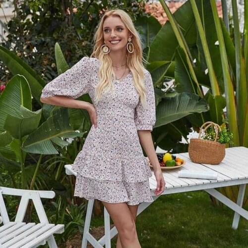 Temperament Commuter Sexy V Neck Halter Lace Fashion Floral Dress Spring Summer 2021 New Fashion Casual Ladies Dress