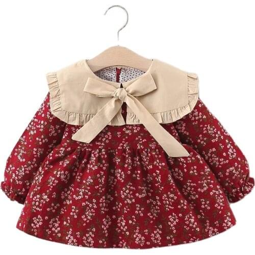 Toddler Girls Floral Dresses 2021 New Autumn Corduroy Straight Long Sleeve Dress Costume Baby Clothes Girls Princess Dress