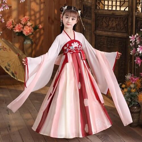 Girls Hanfu Kids Pink Chinese Traditional Dress Dance Fairy Costume Plus Size Cosplay Female Princess Clothing Carnival