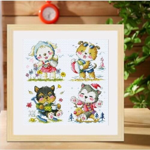 Gold Collection Counted Cross Stitch Kit Four Seasons Dogs Spring Summer Autumn Winter Dog Puppy Puppies SO