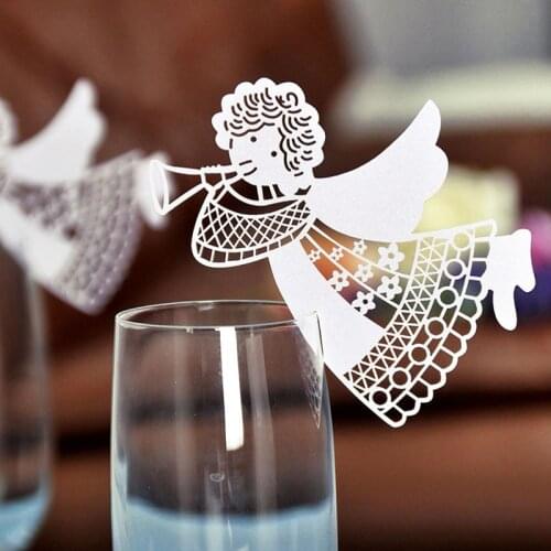 10pcs Laser Cut Angel Table Mark Wine Glass Name Place Card Wedding Birthday Baby Shower Party Favor Christmas Supplies