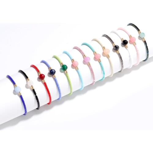 Bohemia Bracelet Tiny Birthstone Beaded BraceletHandmade MIYUKI Seed Beads Natural Stone Thin Bohemian Lace-up Bracelet