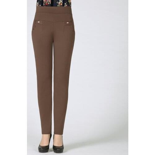 Middle Aged Women Pencil Pant Spring Autumn Elastic High Waist Basic Trouser For Woman Black Navy Blue Khaki Pant Mom Grandma
