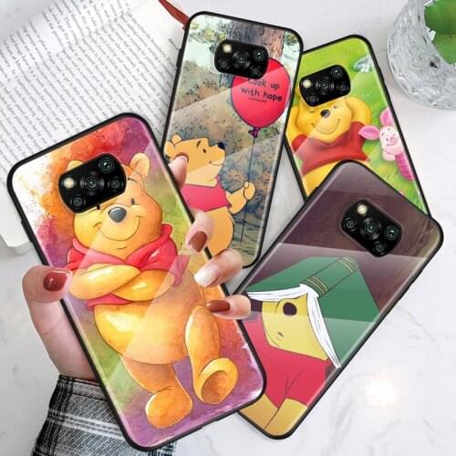 Tempered Glass Shell Luxury Cover Winnie The Pooh For Xiaomi Mi POCO F3 F2 X3 NFC X2 M2 Pro Shockproof Phone Case
