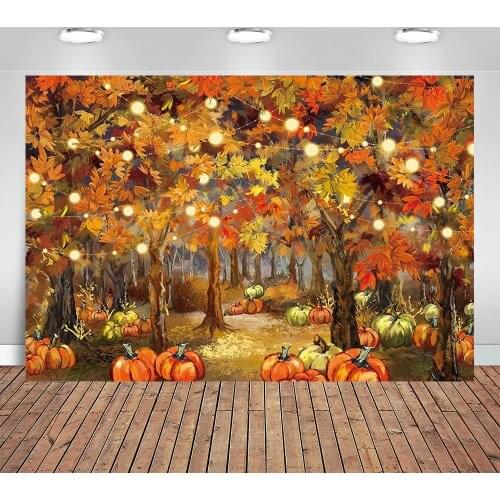 Autumn Forest Path Backdrop for Portrait Photography Thanksgiving Day Fall Pumpkin Maple Leaves Baby Shower Birthday Party