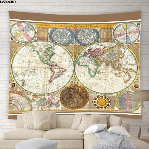 World Map Tapestry European Retro Nostalgia Nautical Theme Background Wall Hanging Cloth Hotel Living Room Bedroom Home Decor