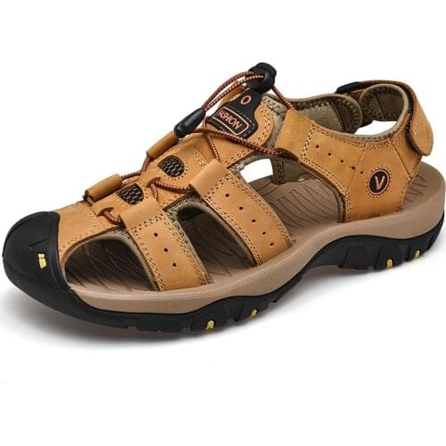 Classic 2020 Mens Sandals Summer Soft Comfortable Men Genuine Leather Sandals Outdoor Casual Shoes Roman Sandals Big Size 48