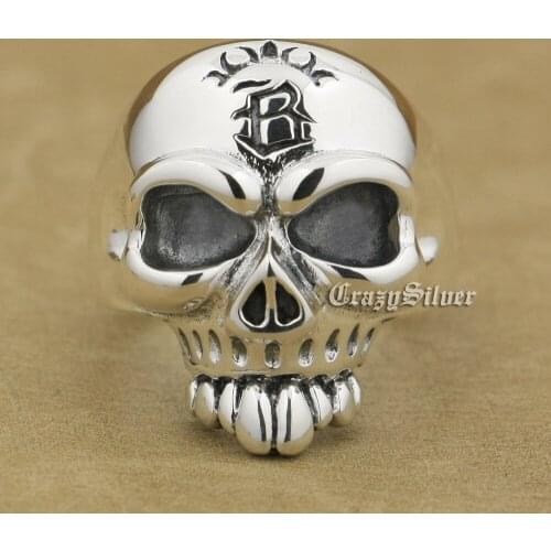 Huge Skull 925 Sterling Silver Mens Biker Rocker Punk Ring 9W022 US Size 8 ~ 15