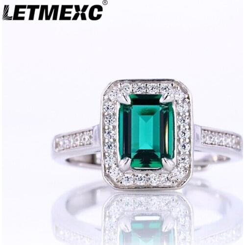 Lab Grown Colombian Emerald 1.2ct S925 Silver Plated 18K White Gold Female Ring Adjustable Ring