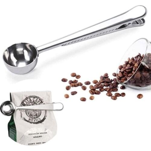 1Pc Coffee Scoop Measuring Spoon with Sealing Clip 2 in 1 Stainless Steel Ground Coffee Measuring Scoop Coffee Accessories