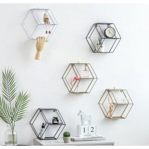 Nordic INS Creative Hexagon Wall Storage Shelf Living Room Bedroom Wall Decoration Metal Wall Hanging Frame For Home