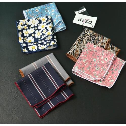 New fashion designer Mens casual print floral pocket square handkerchief cotton hanky 24x24cm 10pcs/lot