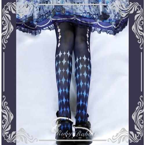 The Original lolita tights printing render socks female Japanese harajuku square pantyhose