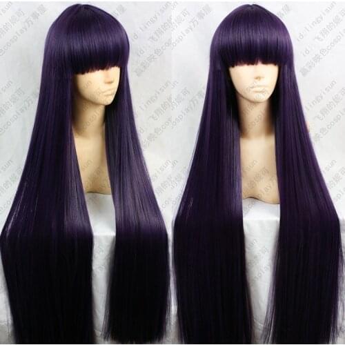 Sailor Moon Sailor Mars Rei Hino 100CM Long Straight Purple Black Heat Resistant Synthetic Hair Cosplay Costume Wig + Wig Cap