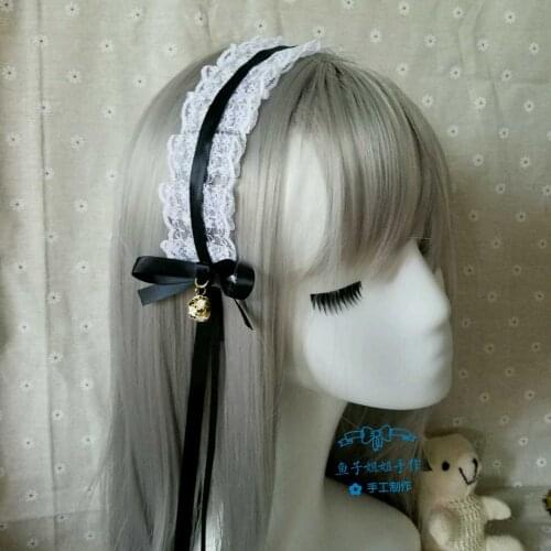 Japanese style SOFT Adorable Lolita White Lace Maid COS Headdress Daily Life KC Bow Bell Hair Bands Simple Hair Band