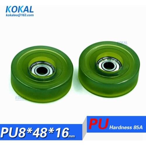 [PU0848-16]Free Shipping 10PCS/lot 608zz 608 coated with TPU PU soft rubber low noise ball bearing PU wheel roller 8X48X16mm