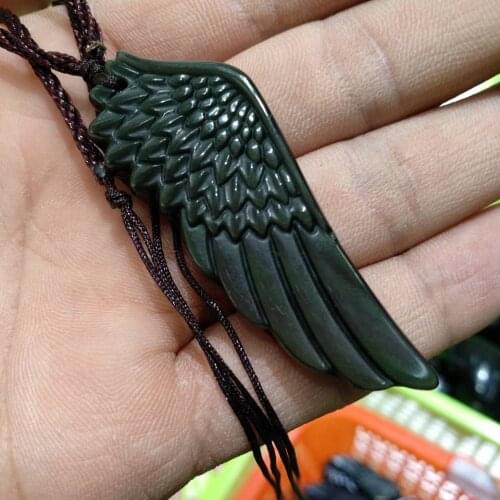 Carved Rainbow Obsidian Pendant Necklace Wing Shape Charms Genuine