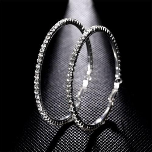 EN 9 Sizes Oversize Crystal Circle Hoop Earrings for Women Girl New Geometric Exaggerated Round Earring Brincos Jewelry Gift