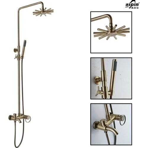 Bathroom gold Paint Solid Brass Bathtub Shower Set Wall Mounted 8" Rainfall Shower Mixer Tap Faucet 3-functions Mixer Valve