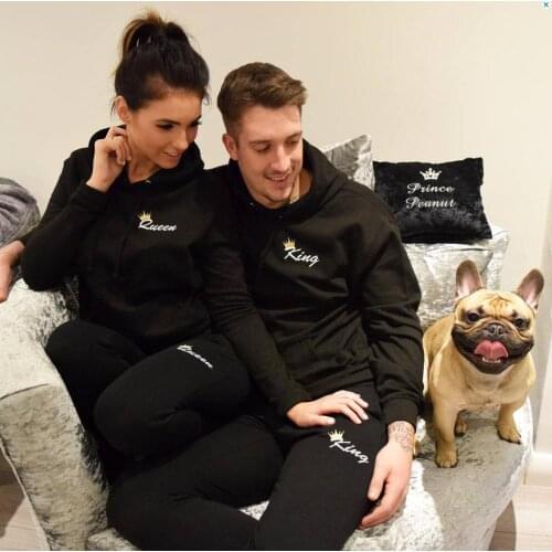OMSJ New Fashionable Couple Black Matching Outfits Sweatsuit Fall Clothes,Lover Christmas Gift Long Sleeve Track Sets Hoodies