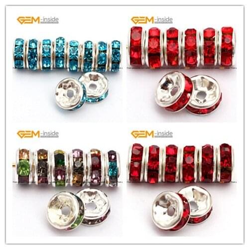 Gem-inside Crystal Rhinestone Silver plated Rondelle Spacers For Jewelry Making Space Beads 6mm-10mm DIY Jewellery 100pcs/Lot