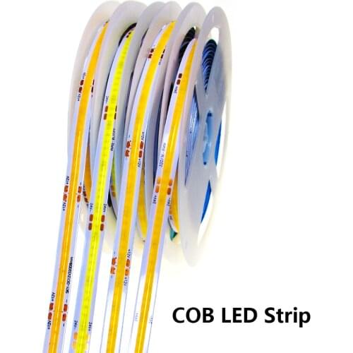 DC 12 24 V Volt FCOB LED Strip Light High Density Flexible FOB Bar RA90 Warm Nature Cool White Blue Green Red Soft COB Led Strip
