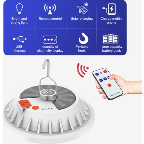 Solar Camping Light USB Rechargeable Waterproof LED Lamp 3600mAh 120 LED 200 lumen Camping Light with remote control for Camping