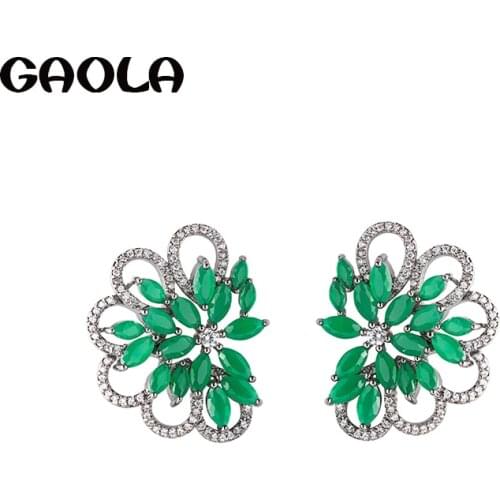 GAOLA High Quality Fashion Luxury Cubic Zirconia Feather Big Stud Earrings For Women Brincos Jewelry GLE6238