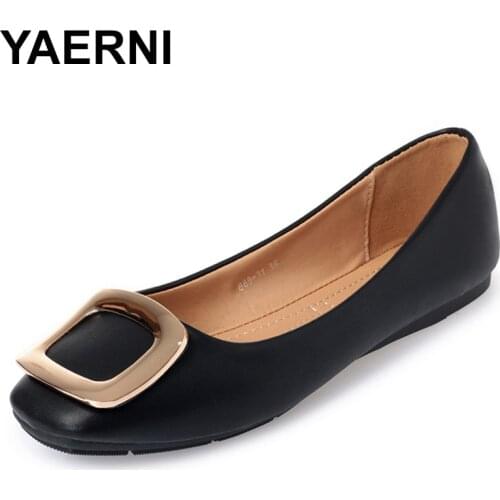 YAERNI Lady soft sole Flats casual Shoes for drive pregnant woman boat shoes Women Spring summer Shoes square toe35-41metalE1113