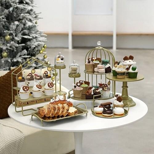 Gold Wedding Cake Stands Sets Cupcake Macaron Plates Holder for Home Party Tableware Baking Shop Window Bread Display Tray