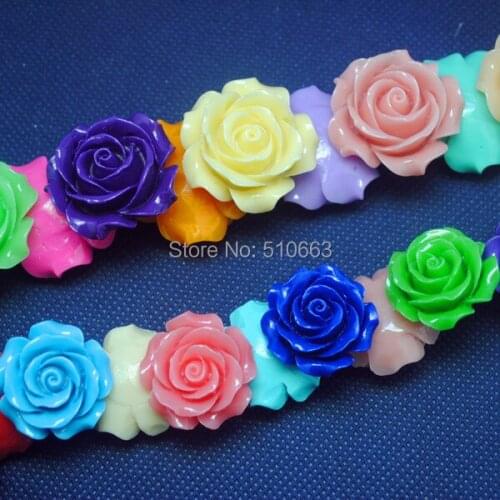 12 Pieces/Lot Carving Camellia Flower Beads Accessories Synthetic stone material Size 30mm Mix colors