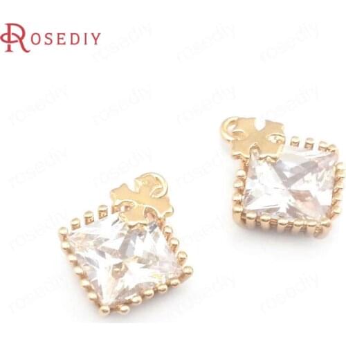 38311)6PCS 16x12.5MM 24K Champagne Gold Color Brass and Zircon Cross Square Charms Pendants Diy Jewelry Findings Accessories