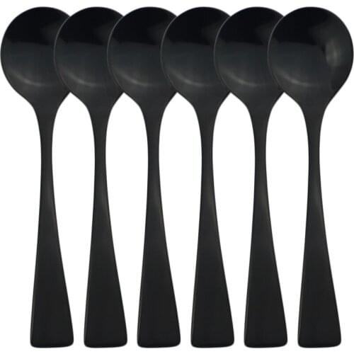 6pcs/set Dinnerware Black Serving Spoons Silverware Set Cutlery Set Stainless Steel Flatware Outdoor Kitchen Party Tableware Set